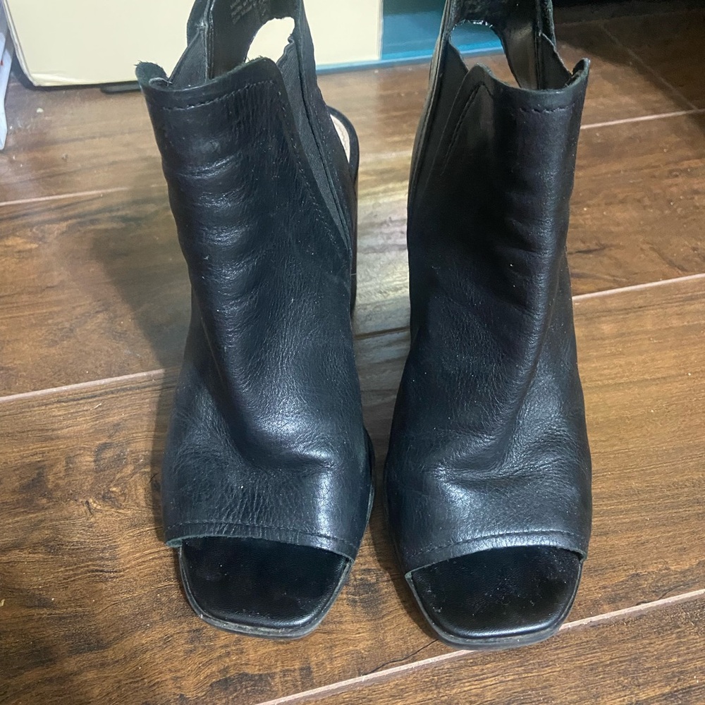 Black Leather Women's Peep-Toe Ankle Boots